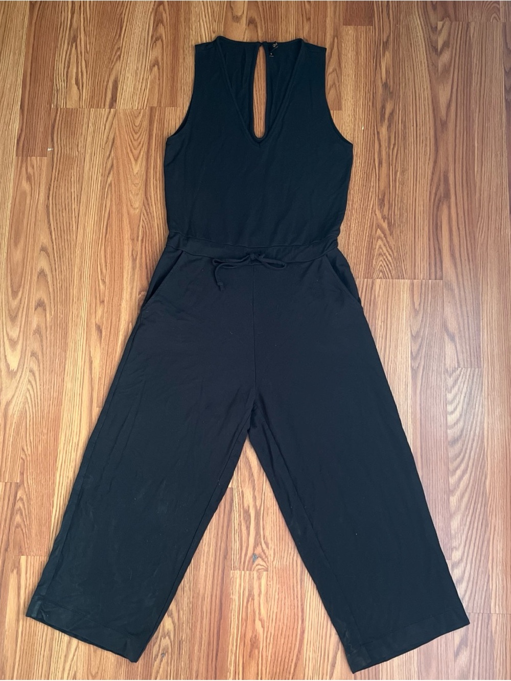 Quince Black Sleeveless Wide-Leg Drawstring Jumpsuit